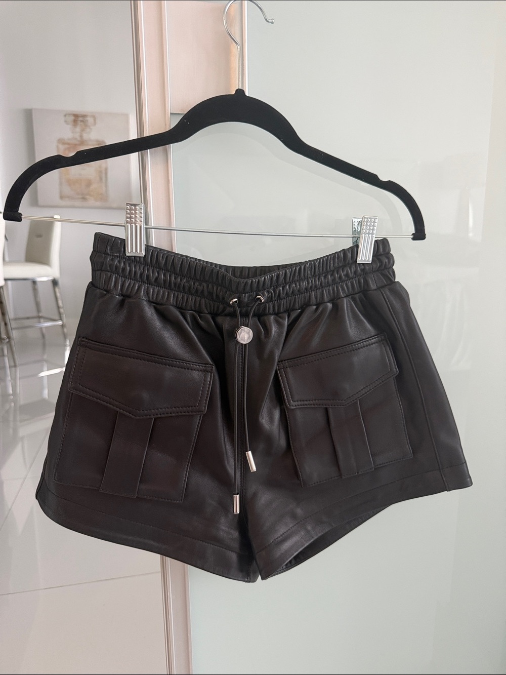 NBD Black Leather Cargo Shorts - Women